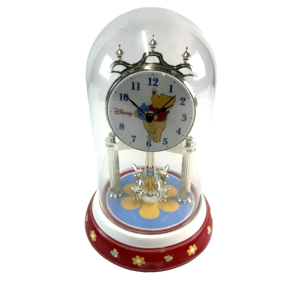 Vintage Disney Winnie the Pooh Collectible Clock Glass Dome Battery Operated